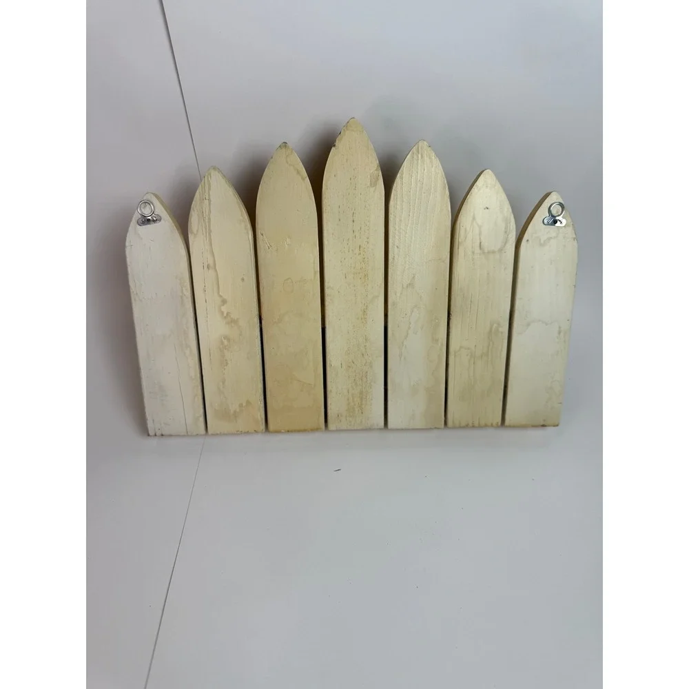 Vintage Hand Painted Wood Picket Fence Wall Shelf Pink Roses 3 Peg Rack 15in